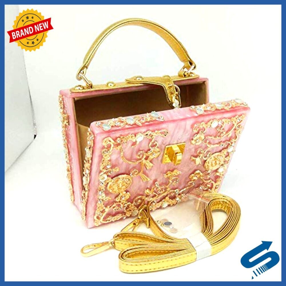 Small Acrylic Shoulder Bag with Flower Design, Rhinestones, Crossbody Tote - Picture 5 of 7